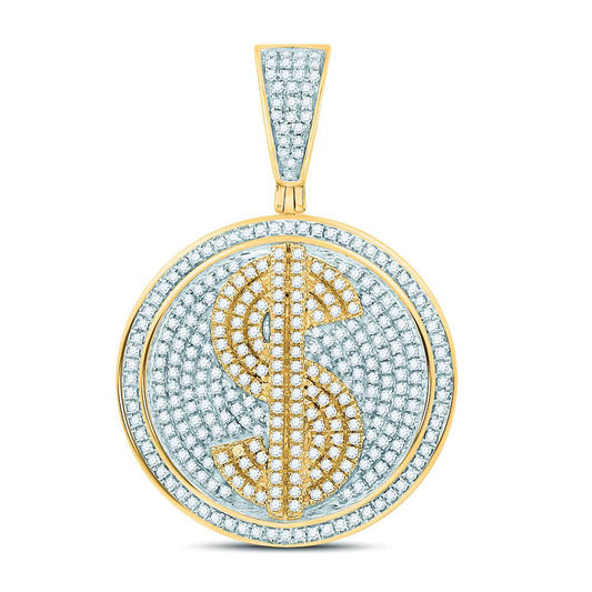 10K Yellow Gold Mens Round Diamond Dollar Sign Circle Charm Pendant 1 Cttw