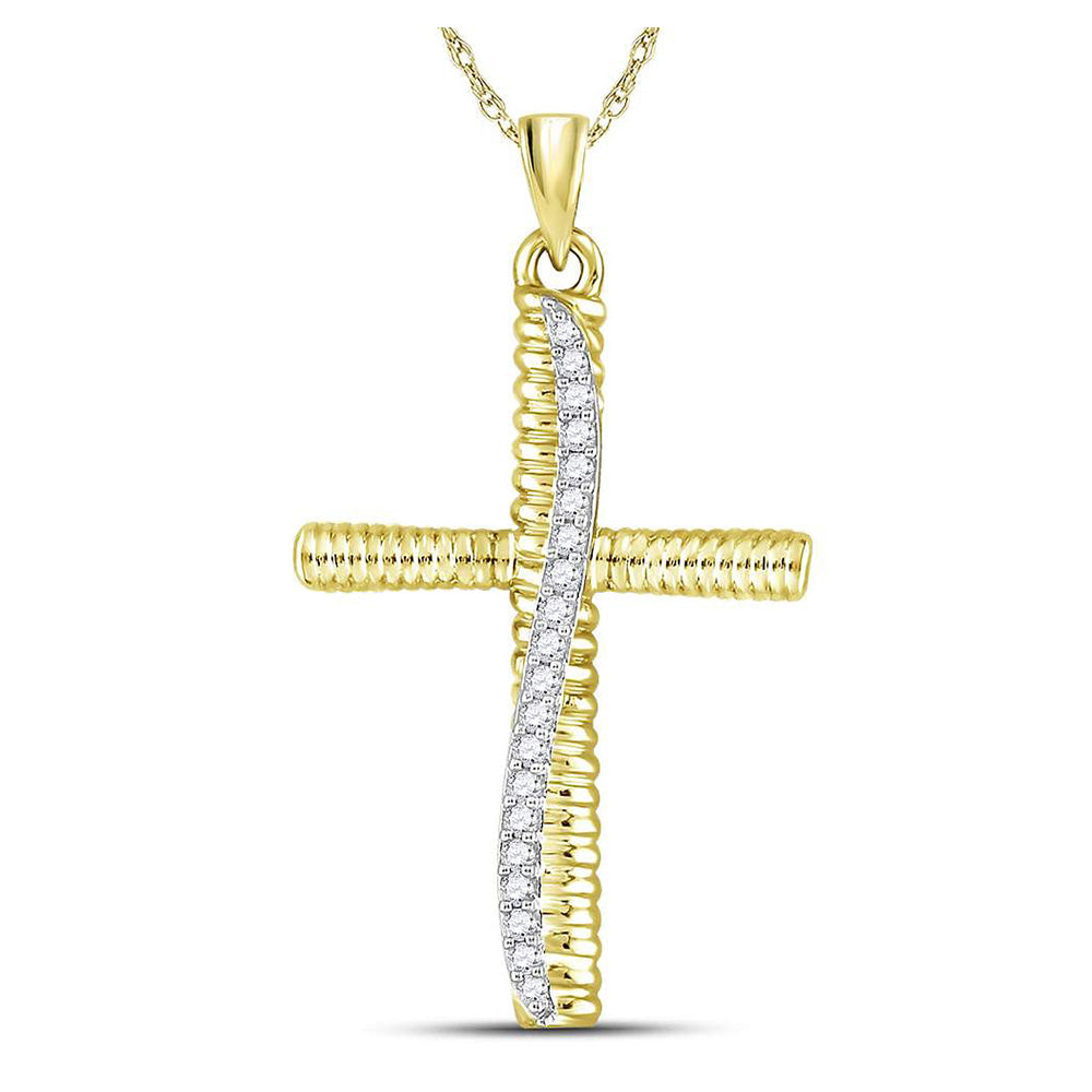 10K Yellow Gold Mens Round Diamond Cross Charm Pendant 1/6 Cttw