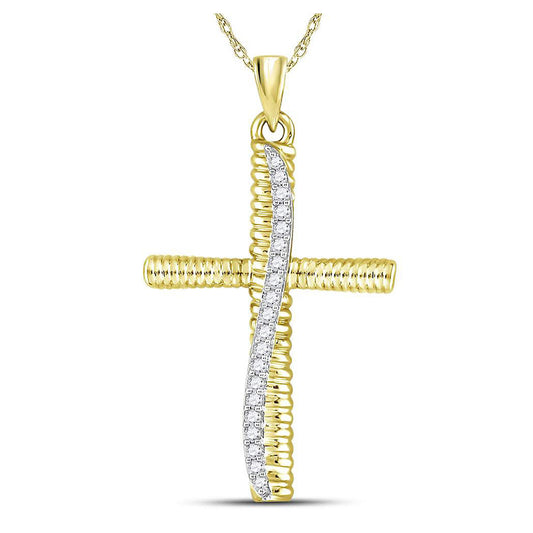 10K Yellow Gold Mens Round Diamond Cross Charm Pendant 1/6 Cttw