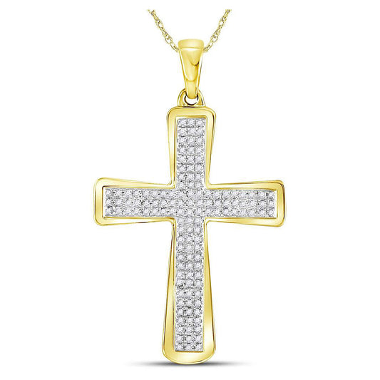 10K Yellow Gold Mens Round Diamond Roman Cross Charm Pendant 1/3 Cttw