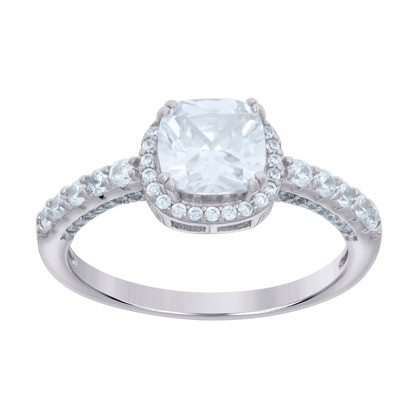 Sterling Silver Womens Cushion-cut Round Cubic-Zirconia Fashion Bridal Anniversary Wedding Engagement Band Ring