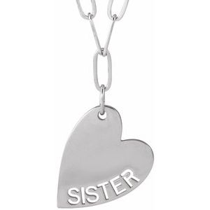14K White Gold Sister 16.6 X 11.2 Mm 18 In Polished Sister Necklace