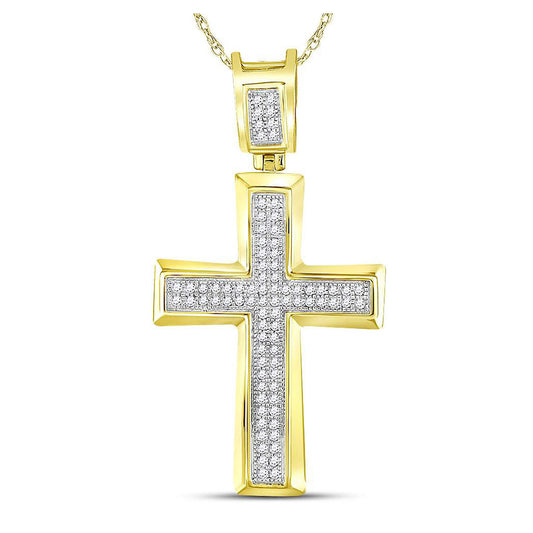 10K Yellow Gold Mens Round Diamond Cross Charm Pendant 1/6 Cttw