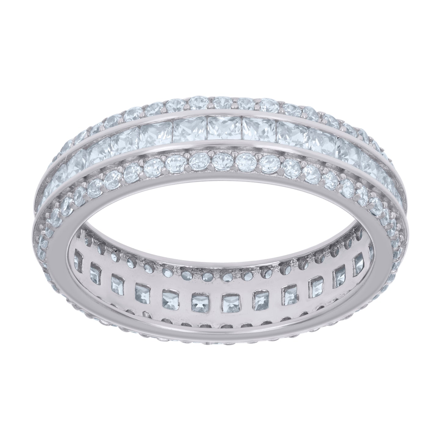 Sterling Silver Womens Princess-cut Round Cubic-Zirconia Fashion Bridal Anniversary Wedding Engagement Band Ring