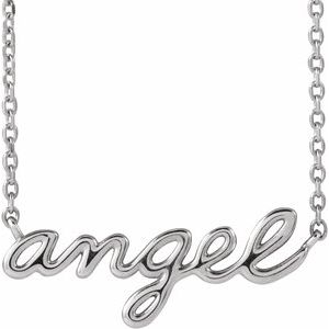 Sterling Silver 20.1 X 8.1 Mm 18 In Polished Angel Script Necklace