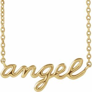 14K Yellow Gold 20.1 X 8.1 Mm 18 In Polished Angel Script Necklace