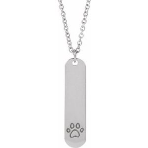 14K White Gold Paw Print 22.4 X 5 Mm 16-18 In Polished Paw Print Engravable Necklace