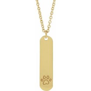 14K Yellow Gold Paw Print 22.4 X 5 Mm 16-18 In Polished Paw Print Engravable Necklace