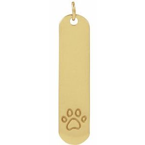 14K Yellow Gold Paw Print 22.4 X 5 Mm Polished Paw Print Engravable Pendant