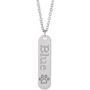 14K White Gold Paw Print 22.4 X 5 Mm 16-18 In Polished Paw Print Engravable Necklace