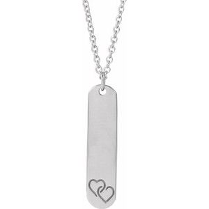 Sterling Silver 2 Hearts 22.4 X 5 Mm 16-18 In Polished Interlocking Hearts Engravable Necklace