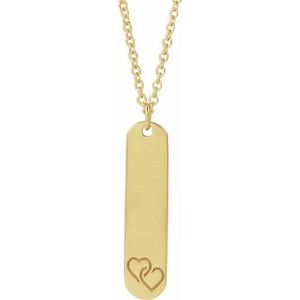 14K Yellow Gold 2 Hearts 22.4 X 5 Mm 16-18 In Polished Interlocking Hearts Engravable Necklace