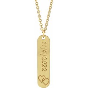 14K Yellow Gold 2 Hearts 22.4 X 5 Mm 16-18 In Polished Interlocking Hearts Engravable Necklace