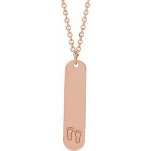 14K Rose Gold Footprints 22.4 X 5 Mm 16-18 In Polished Footprint Engravable Necklace