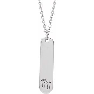 Sterling Silver Footprints 22.4 X 5 Mm 16-18 In Polished Footprint Engravable Necklace