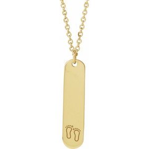 14K Yellow Gold Footprints 22.4 X 5 Mm 16-18 In Polished Footprint Engravable Necklace