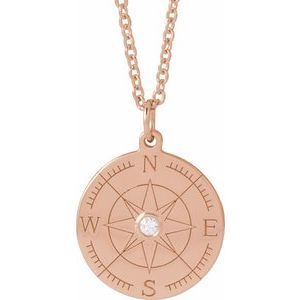 14K Rose Gold Round 1.5Mm G-H I1 .015 Ct Natural Diamond Compass Necklace, Length: 18 In