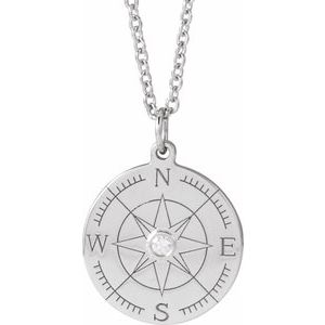 Sterling Silver Round 1.5Mm G-H I1 .015 Ct Natural Diamond Compass Necklace, Length: 18 In