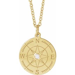 14K Yellow Gold Round 1.5Mm G-H I1 .015 Ct Natural Diamond Compass Necklace, Length: 18 In