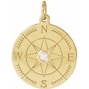 14K Yellow Gold Round 1.5Mm G-H I1 .015 Ct Natural Diamond Compass Pendant