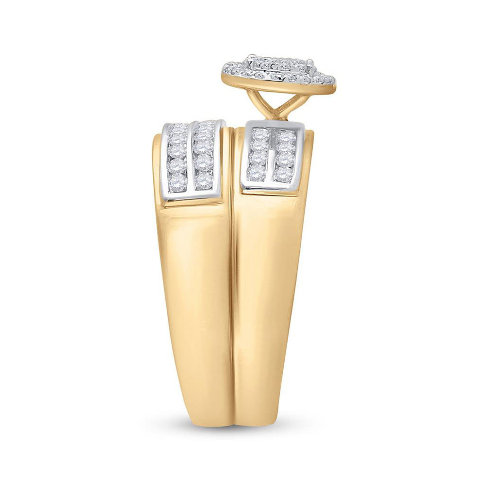 14K Yellow Gold His Hers Round Diamond Cluster Matching Wedding Set 7/8 Cttw, Womens Size: 5-10, Mens Size: 7-13