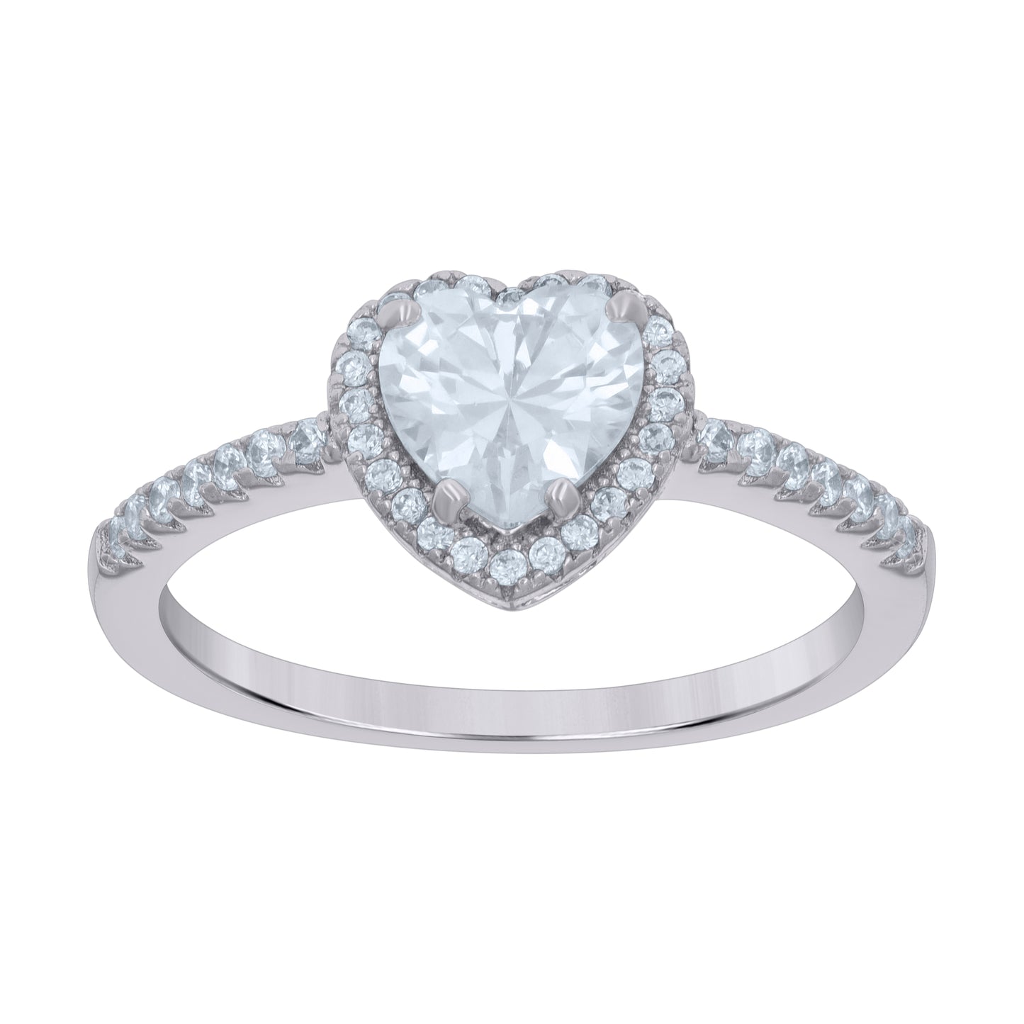 Sterling Silver Womens Heart Round Cubic-Zirconia Love Heart Bridal Anniversary Wedding Engagement Band Ring
