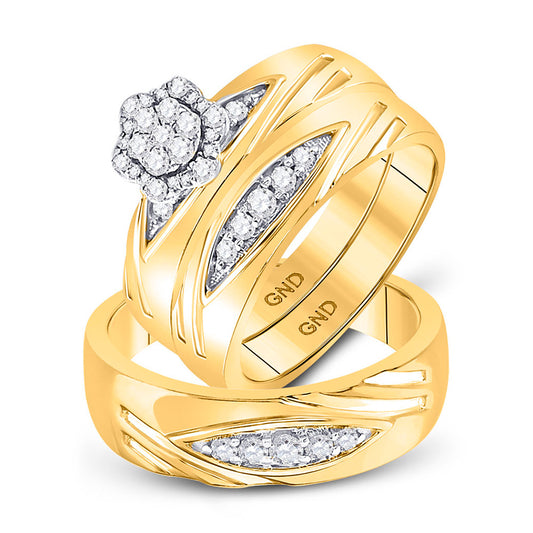 10K Yellow Gold His Hers Round Diamond Cluster Matching Wedding Set 1/2 Cttw, Womens Size: 5-10, Mens Size: 7-13