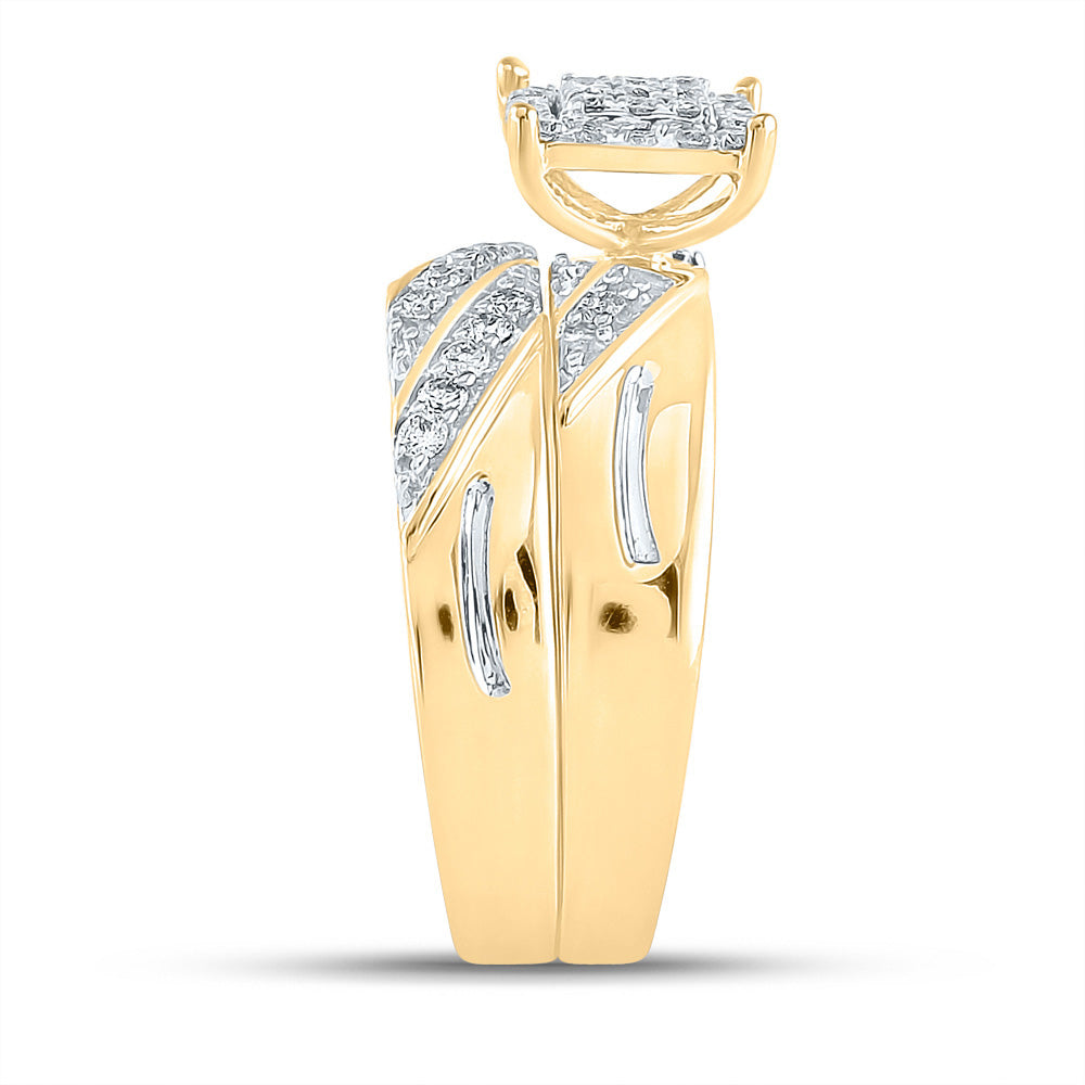10K Yellow Gold His Hers Round Diamond Square Matching Wedding Set 5/8 Cttw, Womens Size: 5-10, Mens Size: 7-13
