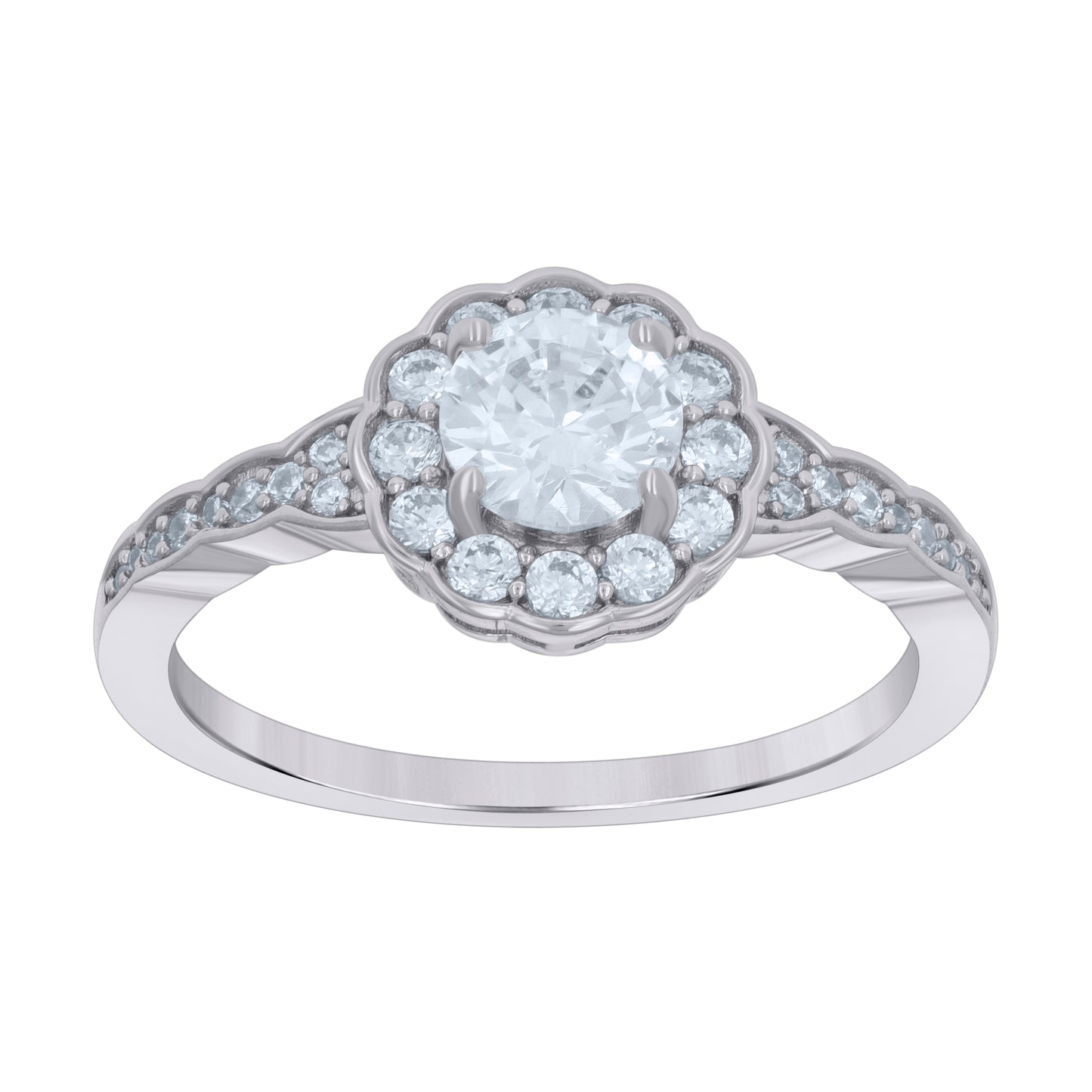 Sterling Silver Women's Cubic-Zirconia Flower Fashion Bridal Anniversary Wedding Engagement Band Ring
