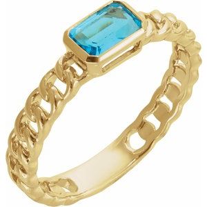 14K Yellow Gold Natural Sky Blue Topaz Emerald 6 X 4 Mm Polished Natural Sky Blue Topaz Ring Size 7