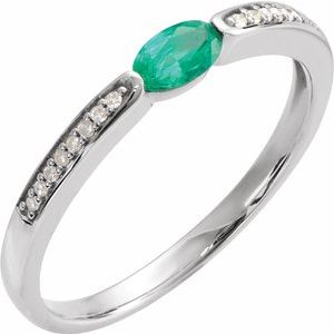 14K White Gold Imitation Emerald Oval 5 X 3 Mm Natural Diamond Polished Imitation Emerald And .05 Ctw Natural Diamond Ring Size 7