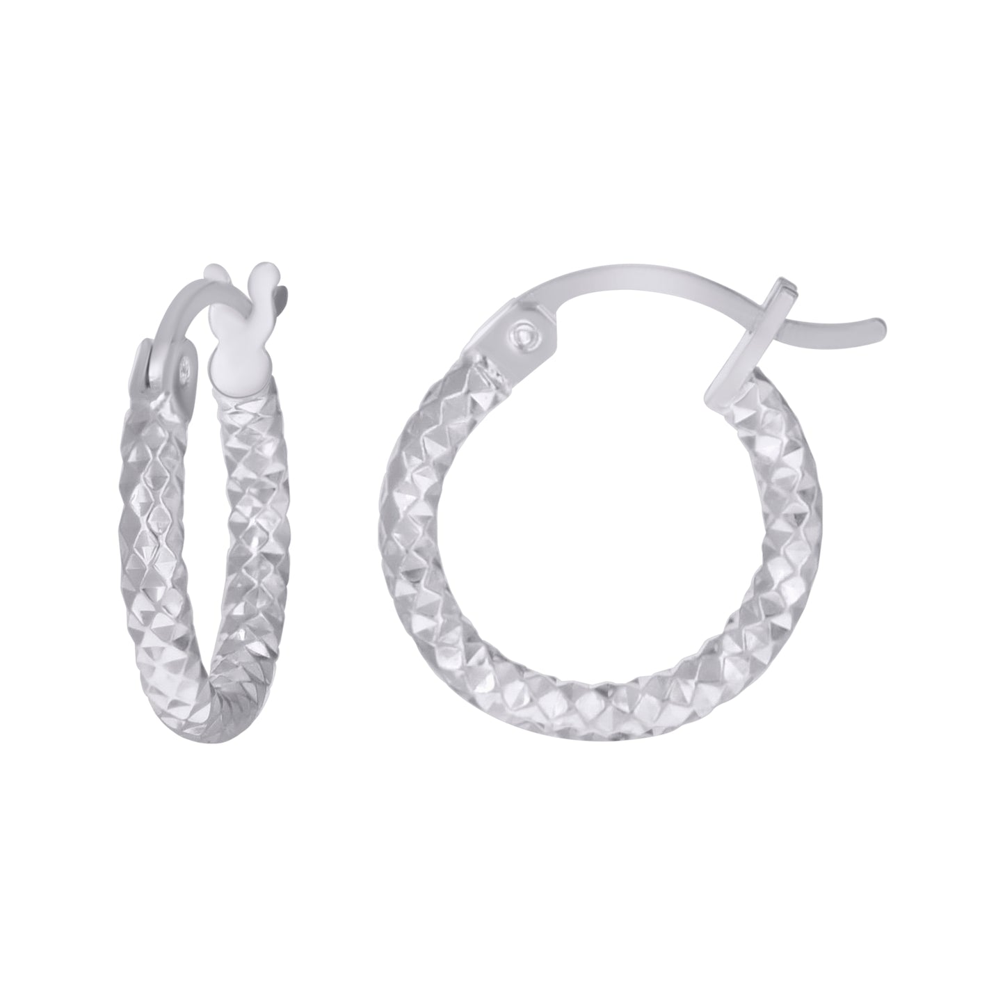 Sterling Silver Womens 2mm x 10mm Diamond-Cut Hoop Earrings