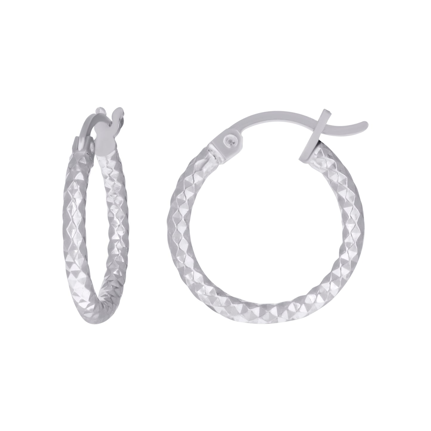 Sterling Silver Womens 2mm x 10mm Diamond-Cut Hoop Earrings