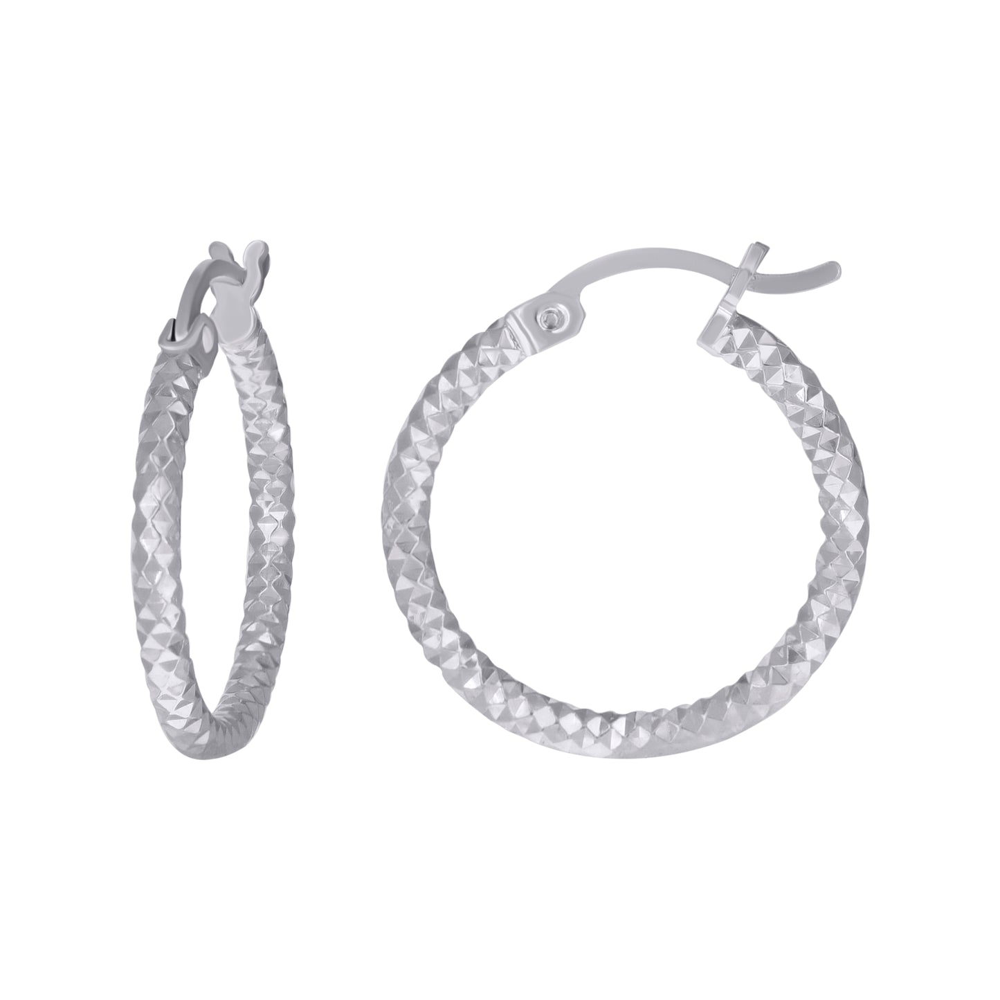 Sterling Silver Womens 2mm x 10mm Diamond-Cut Hoop Earrings