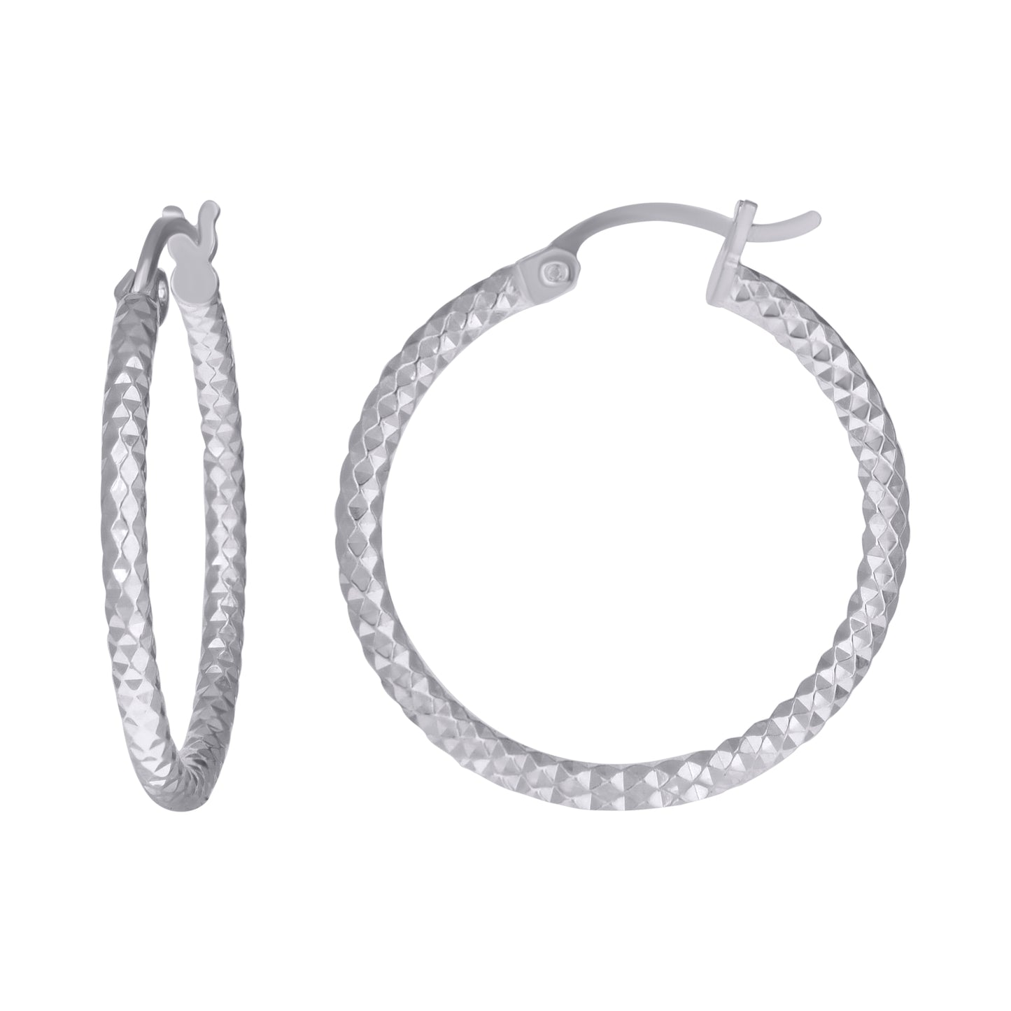Sterling Silver Womens 2mm x 10mm Diamond-Cut Hoop Earrings