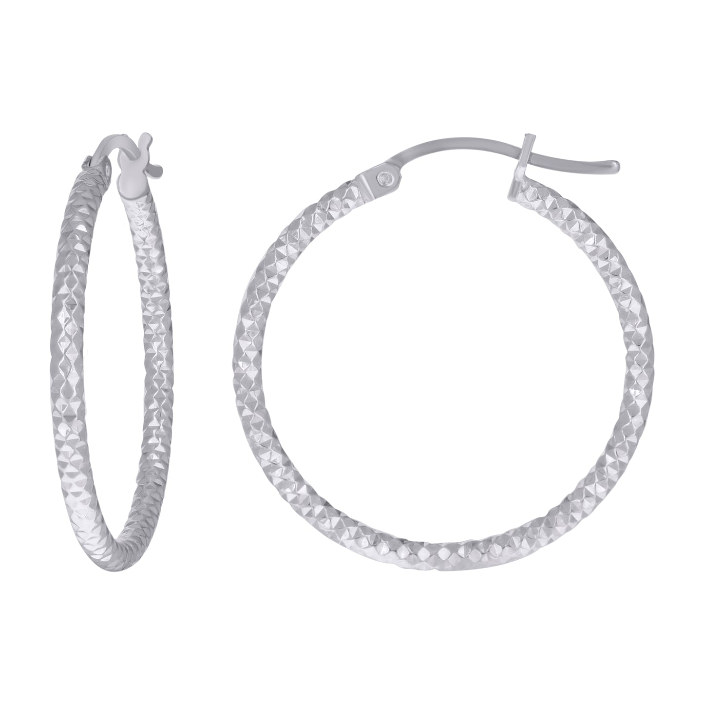 Sterling Silver Womens 2mm x 10mm Diamond-Cut Hoop Earrings
