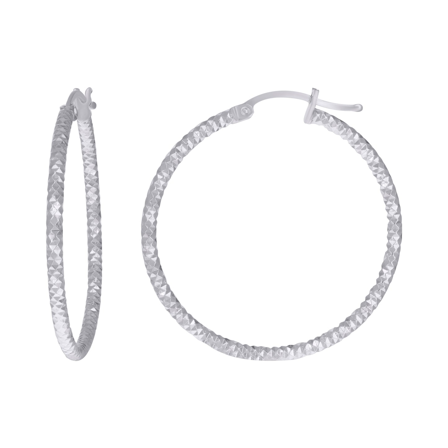 Sterling Silver Womens 2mm x 10mm Diamond-Cut Hoop Earrings