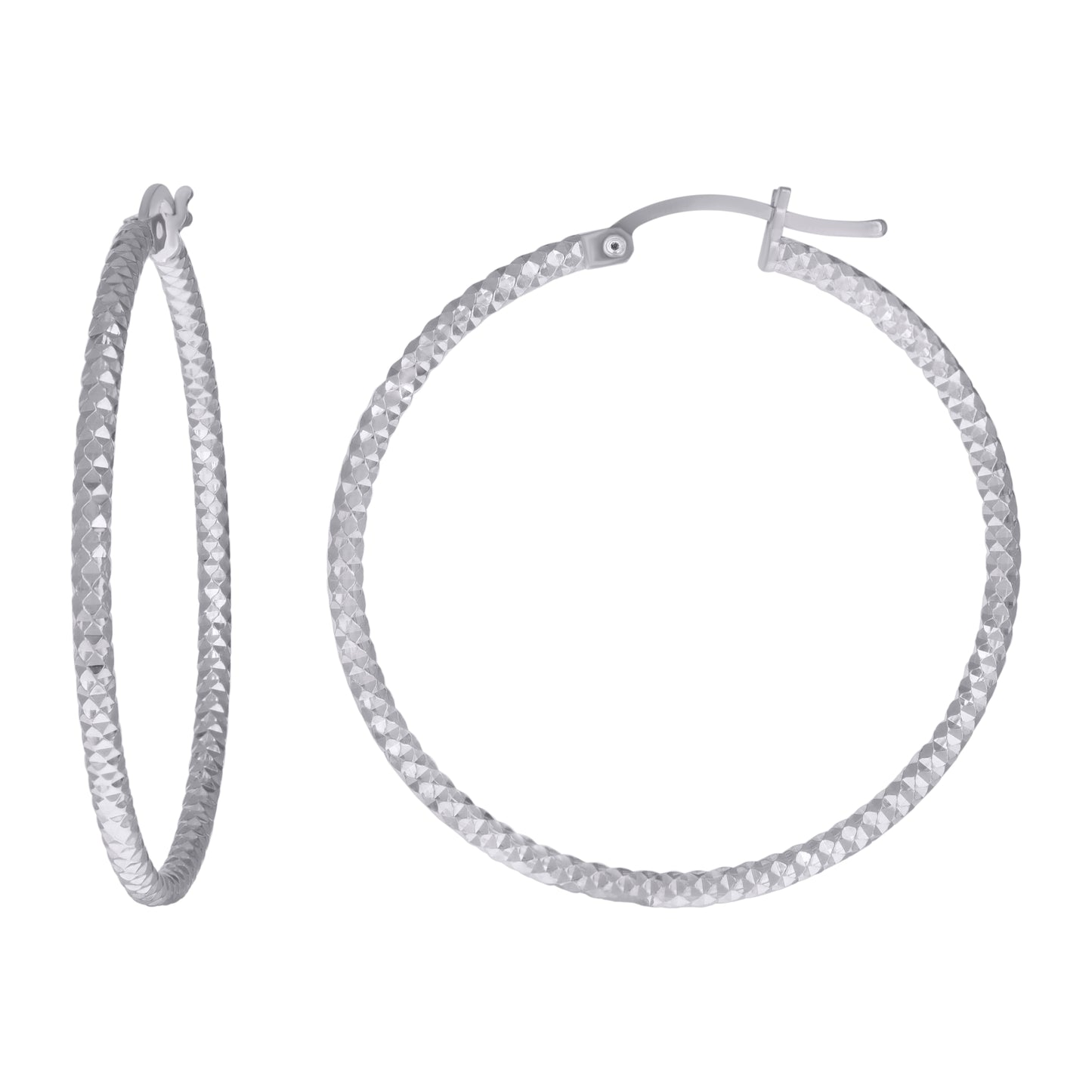 Sterling Silver Womens 2mm x 10mm Diamond-Cut Hoop Earrings