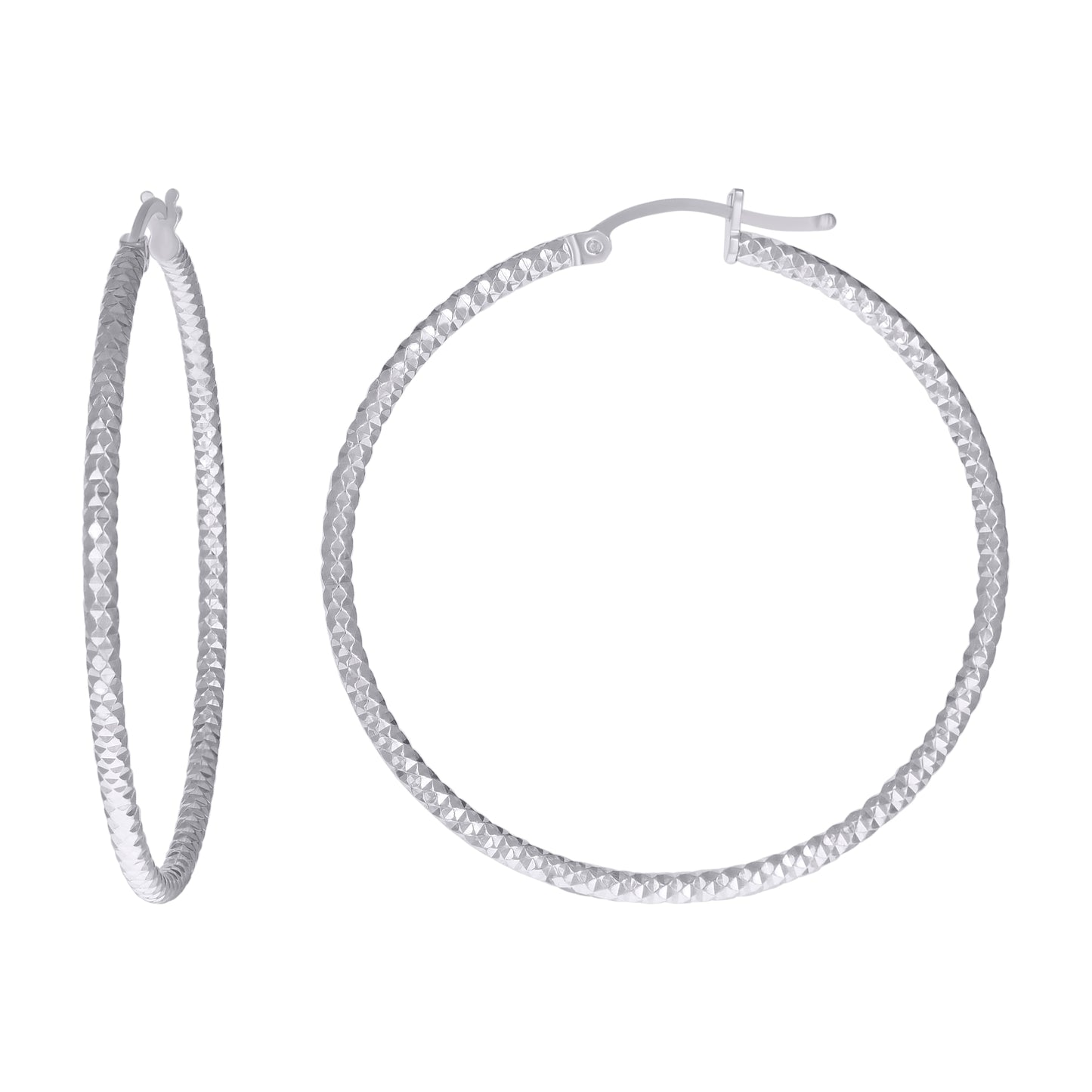 Sterling Silver Womens 2mm x 10mm Diamond-Cut Hoop Earrings