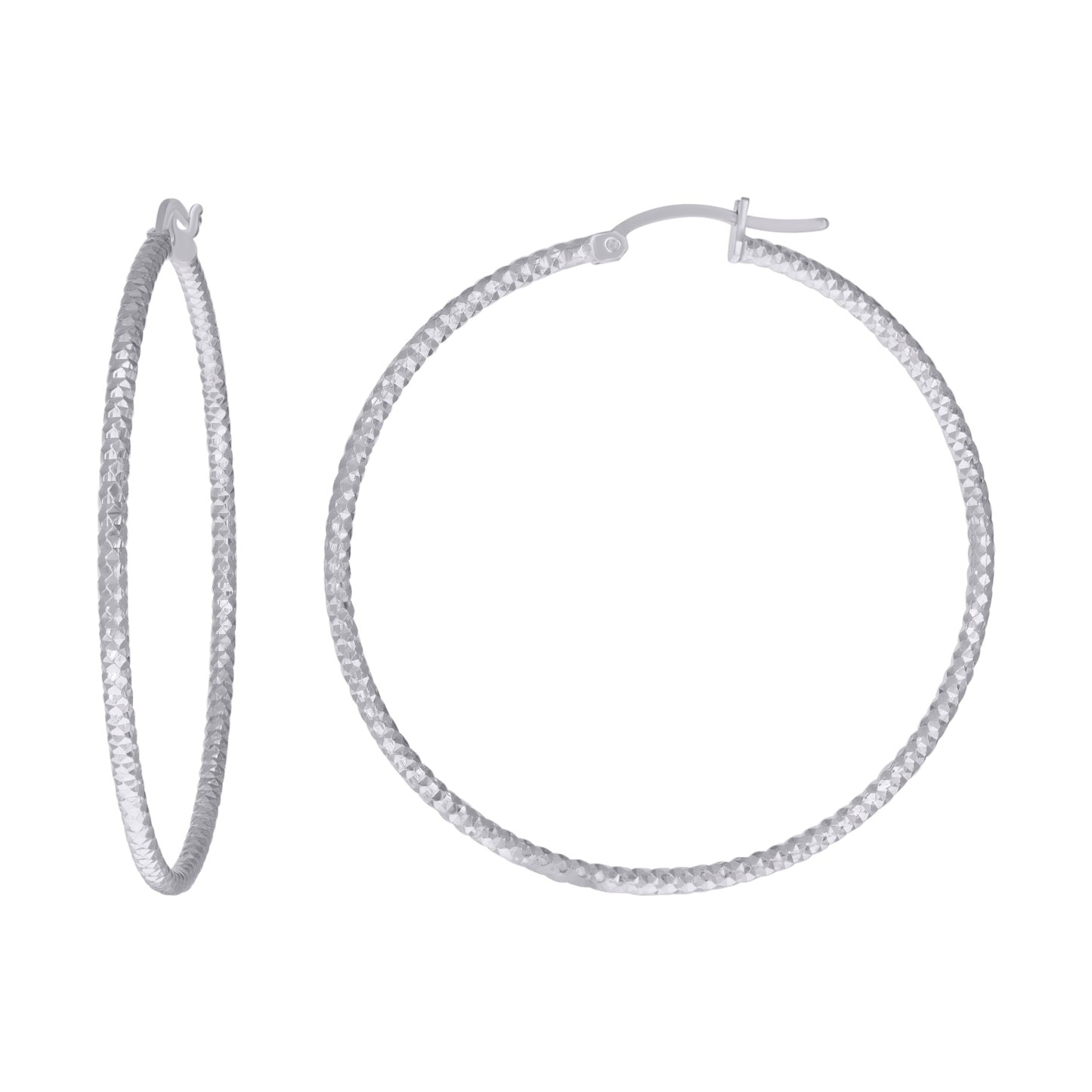 Sterling Silver Womens 2mm x 10mm Diamond-Cut Hoop Earrings