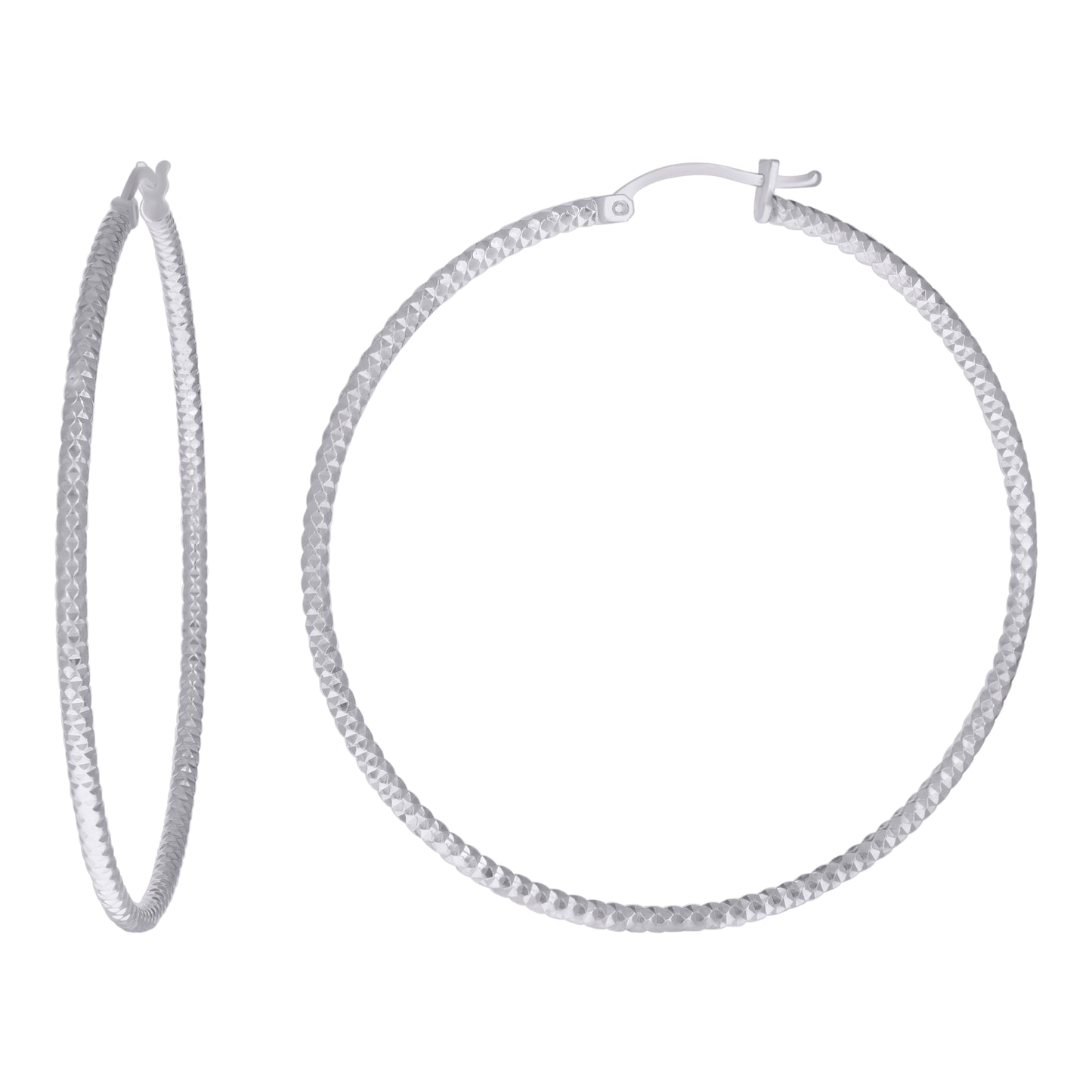 Sterling Silver Womens 2mm x 10mm Diamond-Cut Hoop Earrings