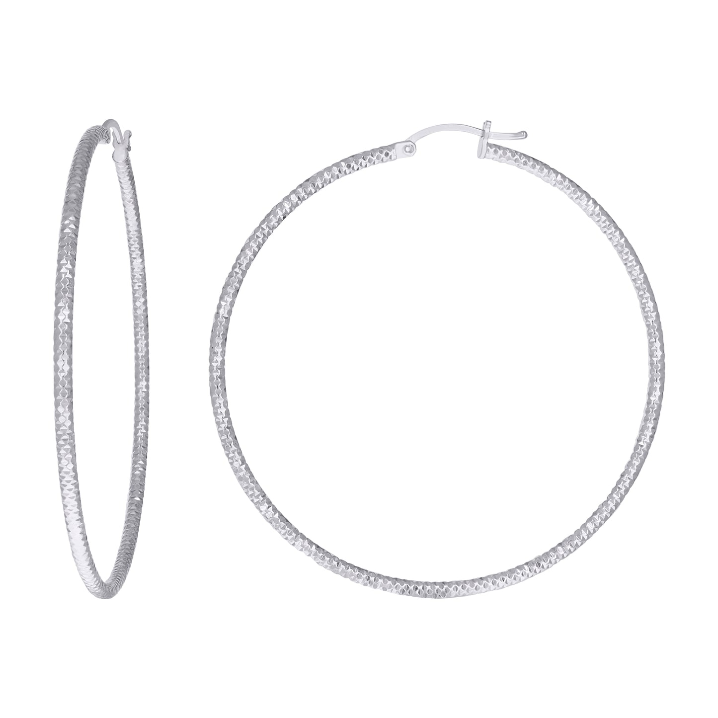 Sterling Silver Womens 2mm x 10mm Diamond-Cut Hoop Earrings