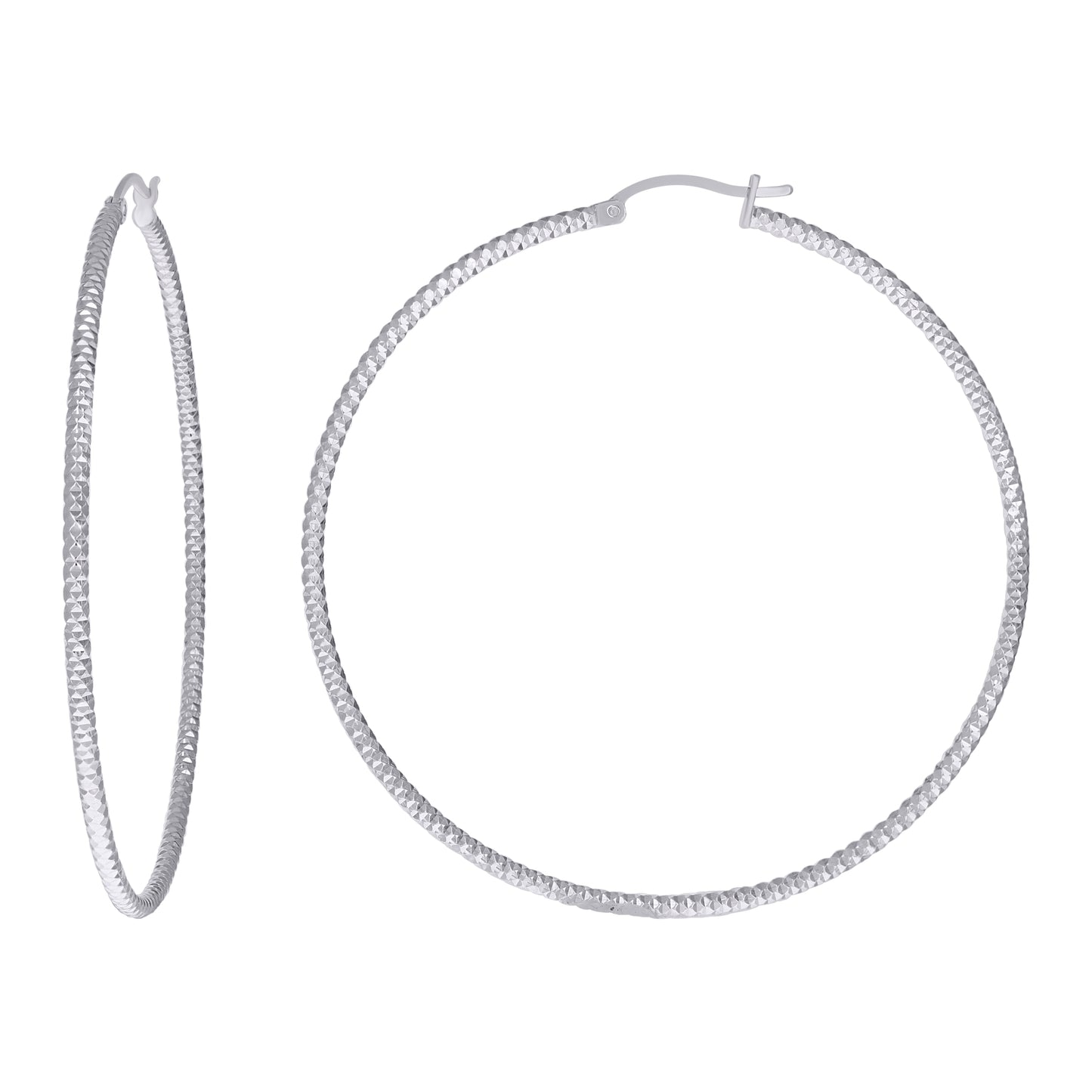 Sterling Silver Womens 2mm x 10mm Diamond-Cut Hoop Earrings