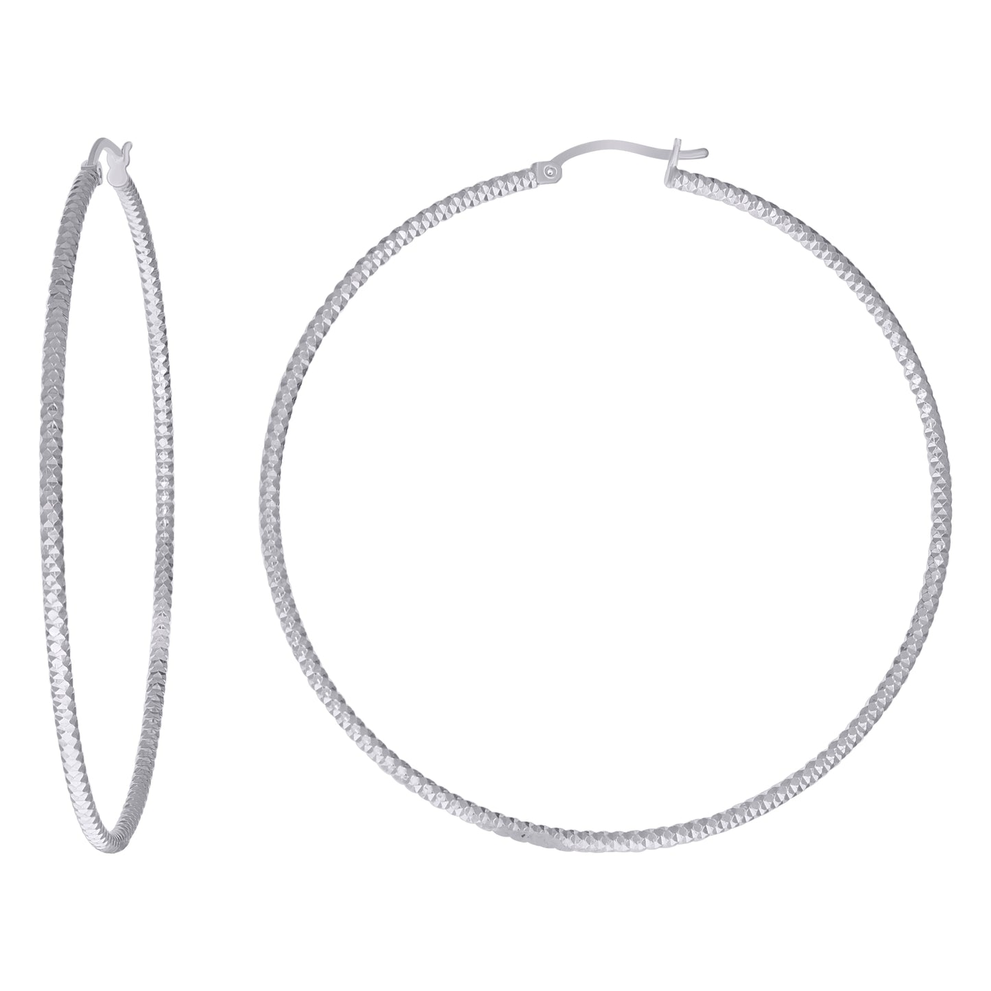 Sterling Silver Womens 2mm x 10mm Diamond-Cut Hoop Earrings