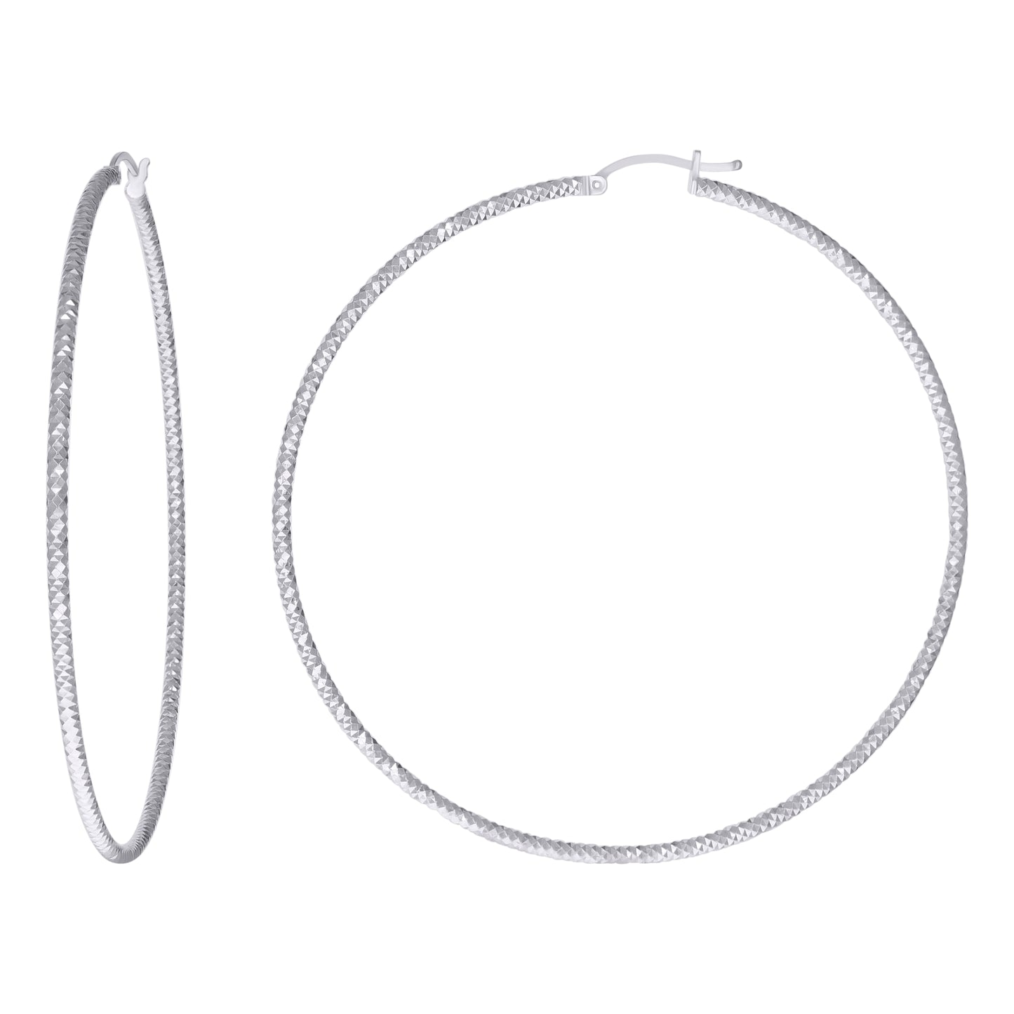 Sterling Silver Womens 2mm x 10mm Diamond-Cut Hoop Earrings