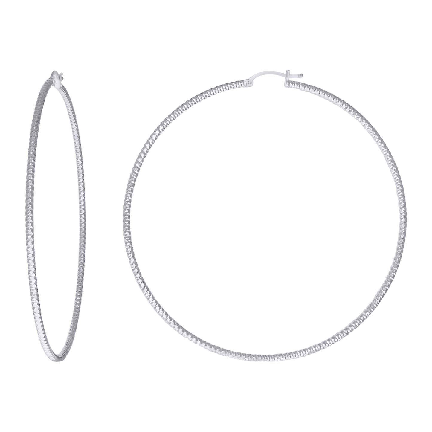 Sterling Silver Womens 2mm x 10mm Diamond-Cut Hoop Earrings
