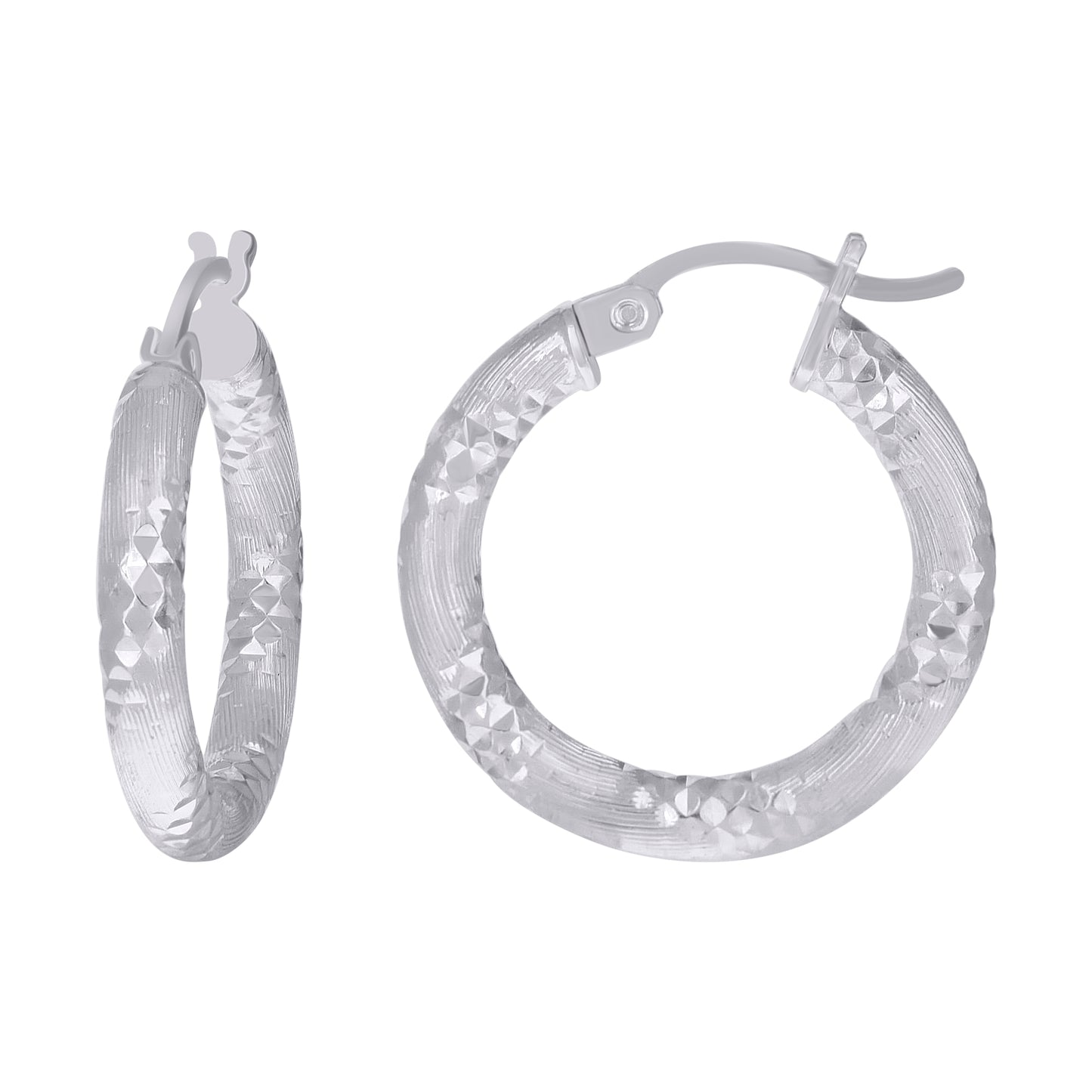 Sterling Silver Womens Diamond-Cut Hoop Earrings