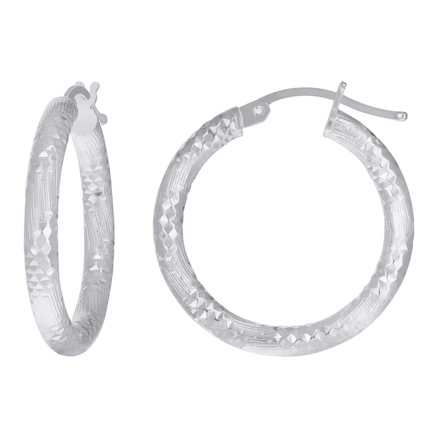 Sterling Silver Womens Diamond-Cut Hoop Earrings