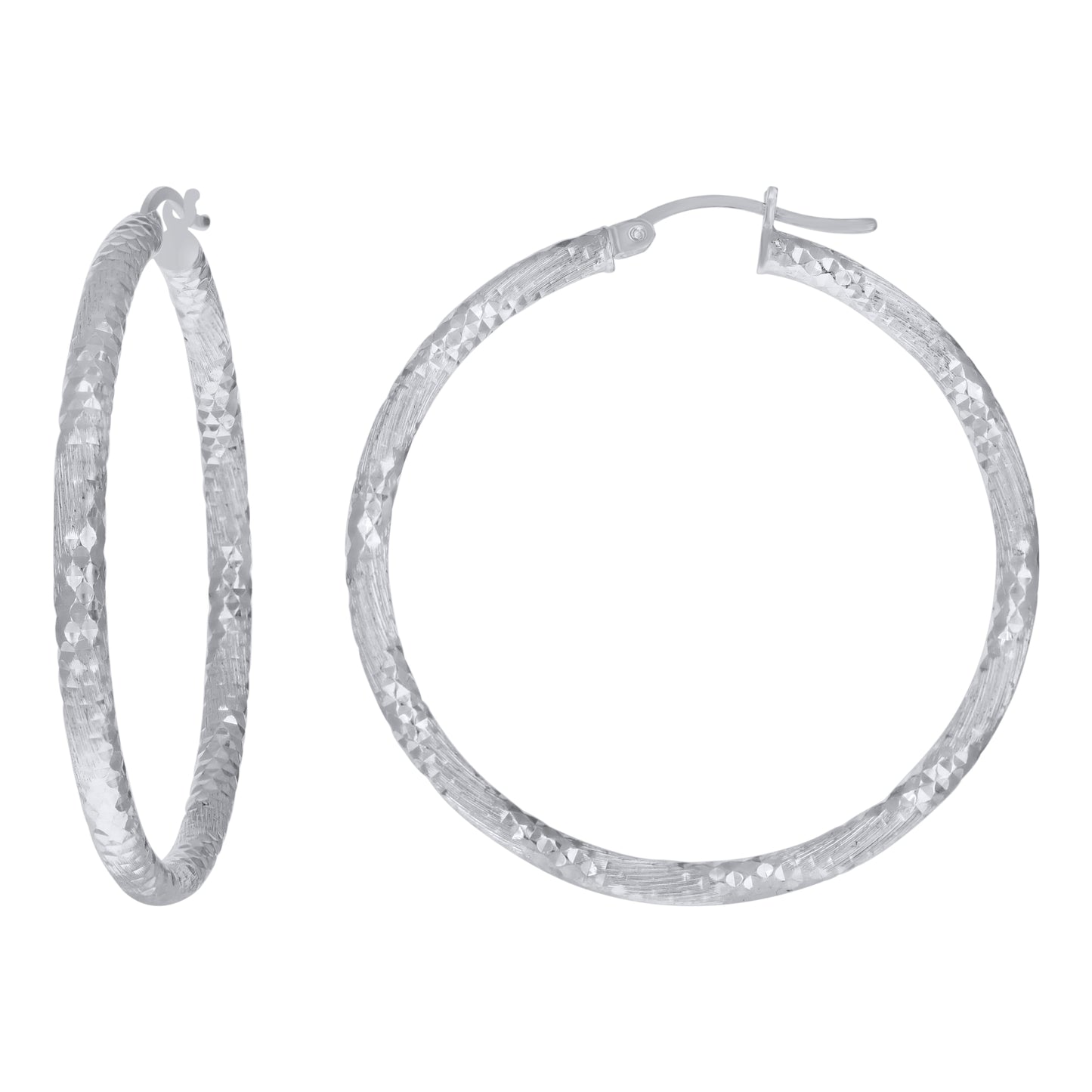 Sterling Silver Womens Diamond-Cut Hoop Earrings