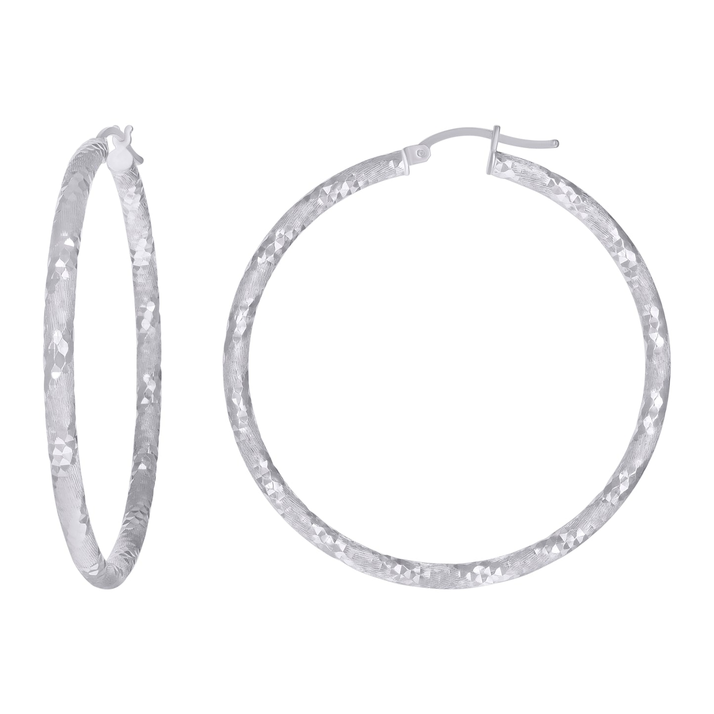 Sterling Silver Womens Diamond-Cut Hoop Earrings